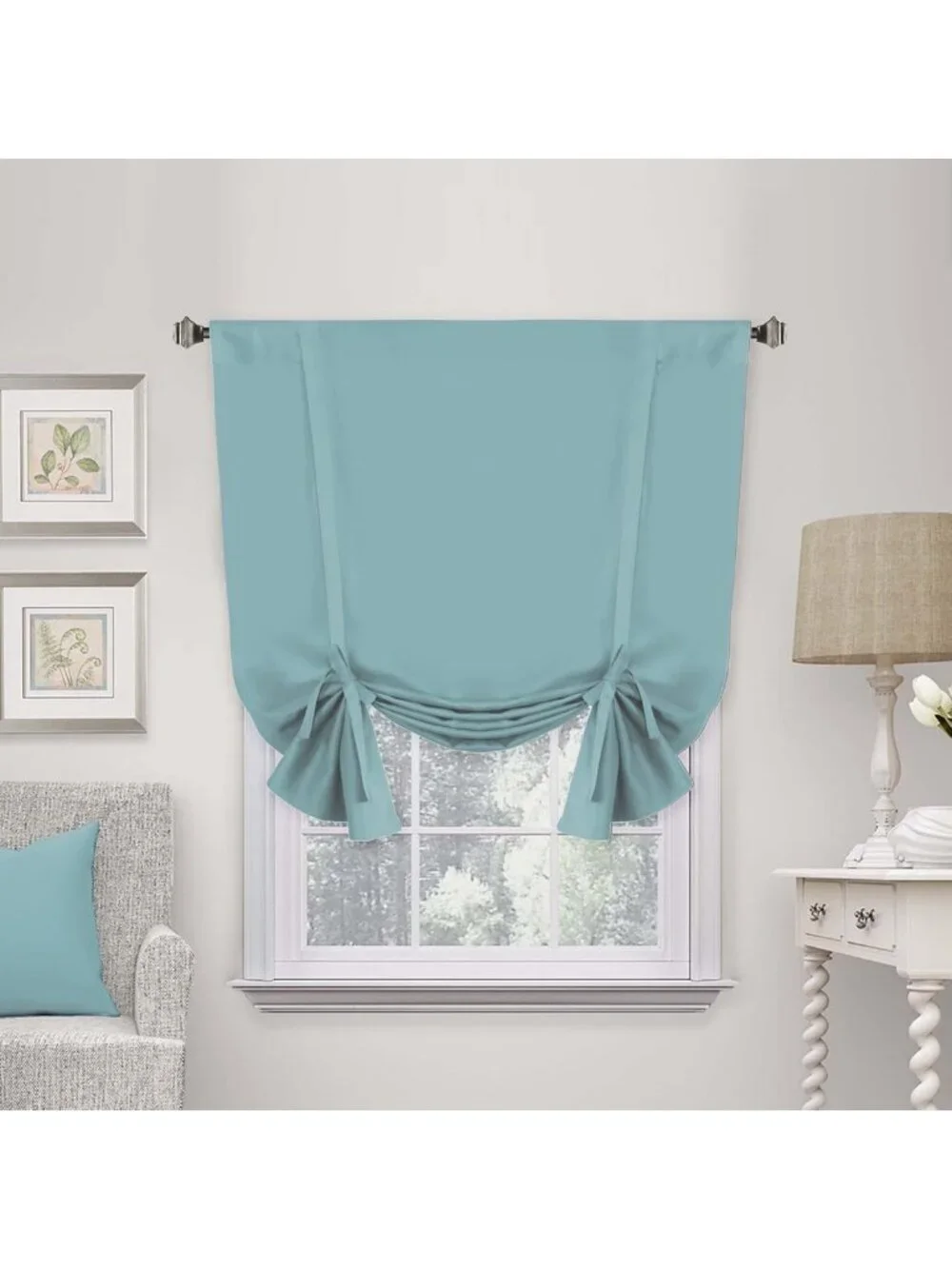 Thermal Insulated Blackout Tie Up Curtains for Small Windows - Mineral Blue